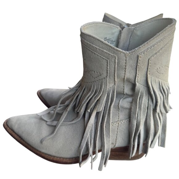 Free People Lawless Bone Suede Leather Fringe Western Boots 38 US 8 - Picture 2 of 11
